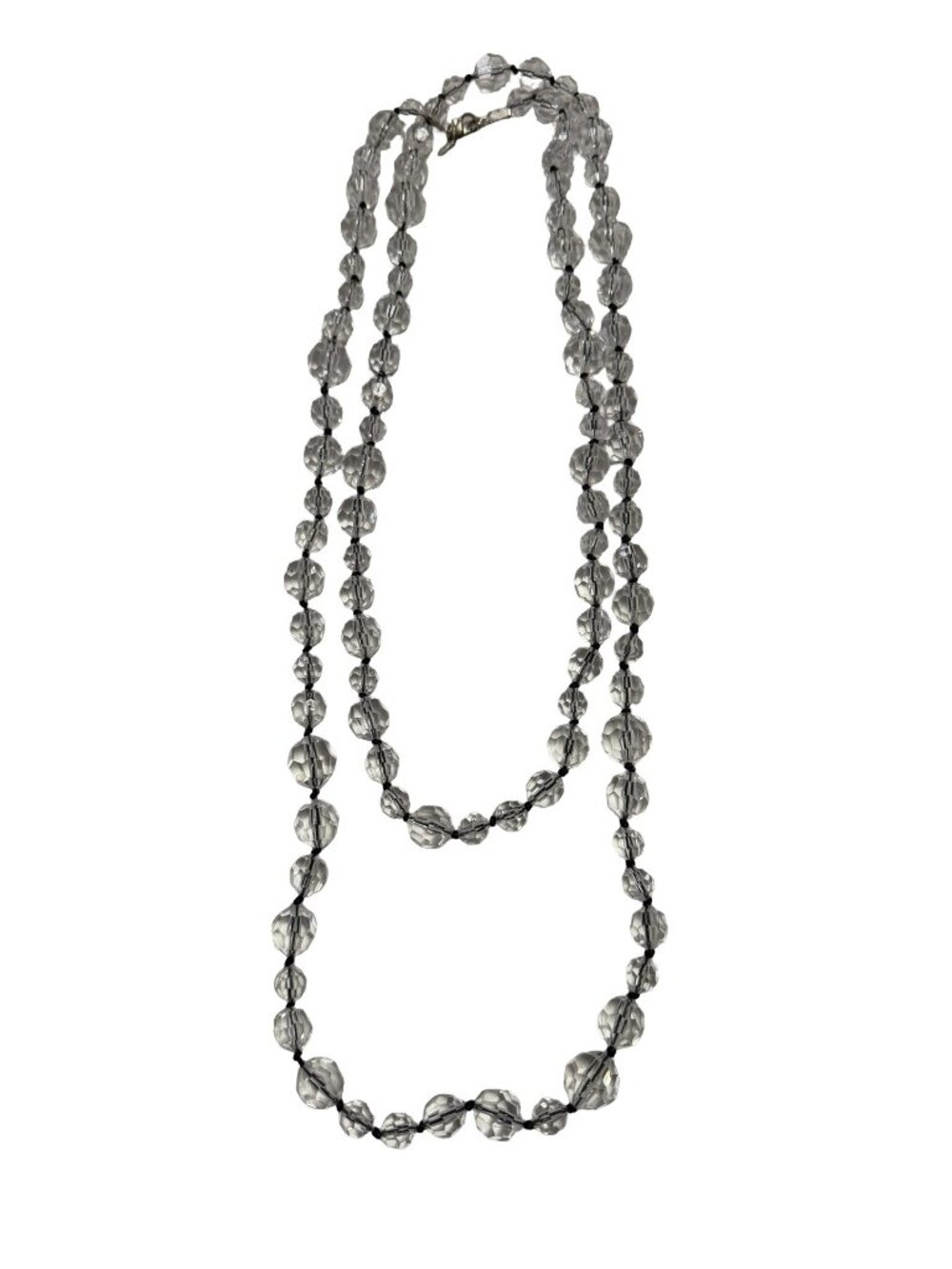 Premier Designs 58" Clear Faceted Lucite Bead Long Rope Necklace Vintage